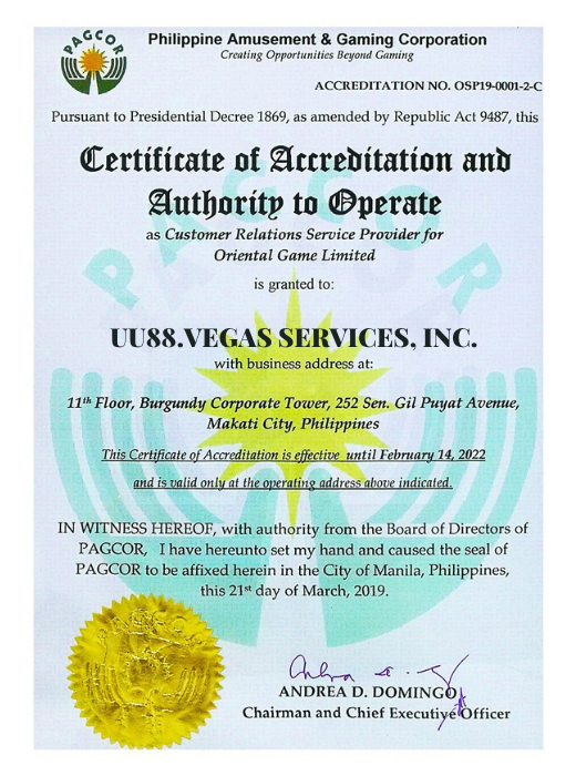 11th được cấp phép bởi PAGCOR