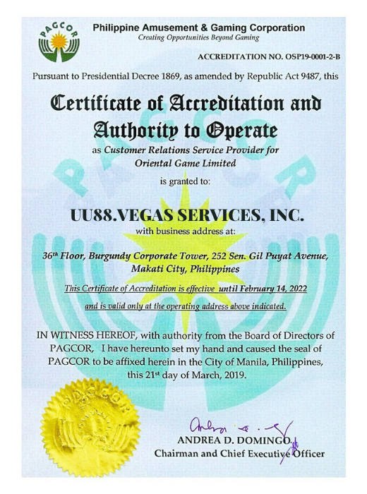 36th được cấp phép bởi PAGCOR